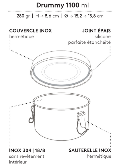 Gaspajoe -- Lunch box drummy inox gravée cerisier - 1100 ml