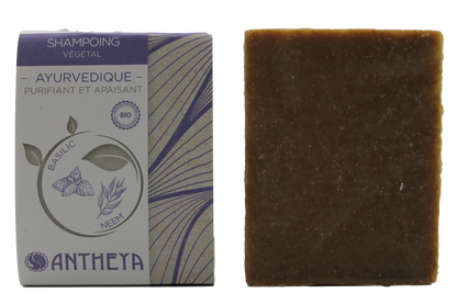 Antheya -- Shampoing solide basilic sacré/neem - anti-pellicules et démangeaisons (bande papier) - 100 g