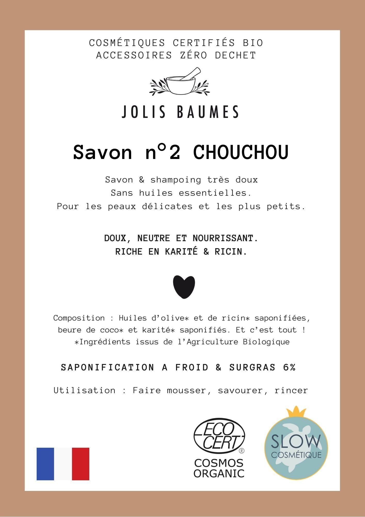 Jolis Baumes -- Savon n°2 chouchou bio - 100 g