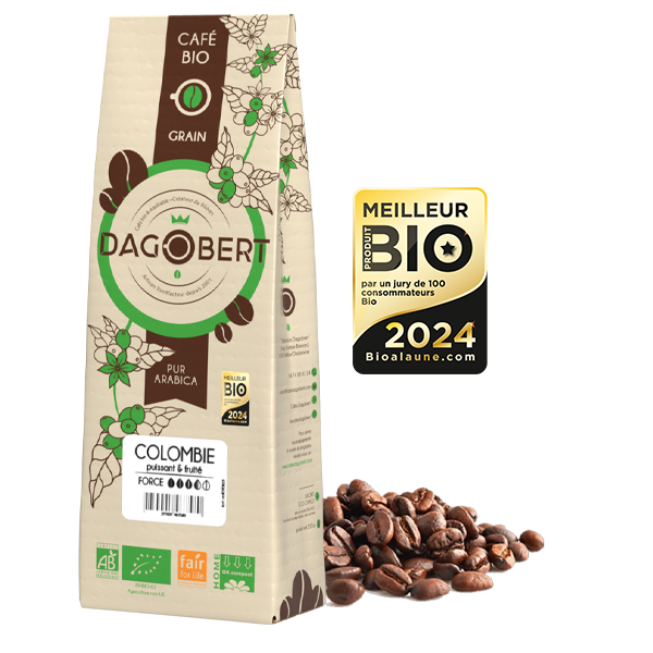 Les Cafés Dagobert -- Colombie 100% arabica, bio et équitable - grains (origine Colombie) - 1 kg