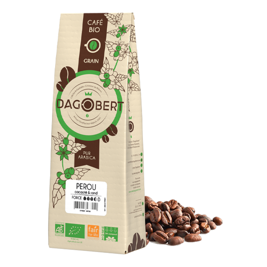 Les Cafés Dagobert -- Pérou 100% arabica, bio et équitable - grains (origine Pérou) - 1 kg