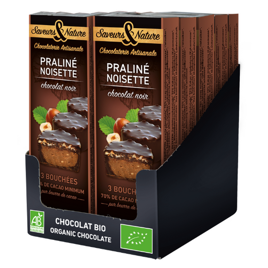 Saveurs & Nature -- Bouchées praliné noisette enrobés de chocolat noir 70% de cacao  x 10