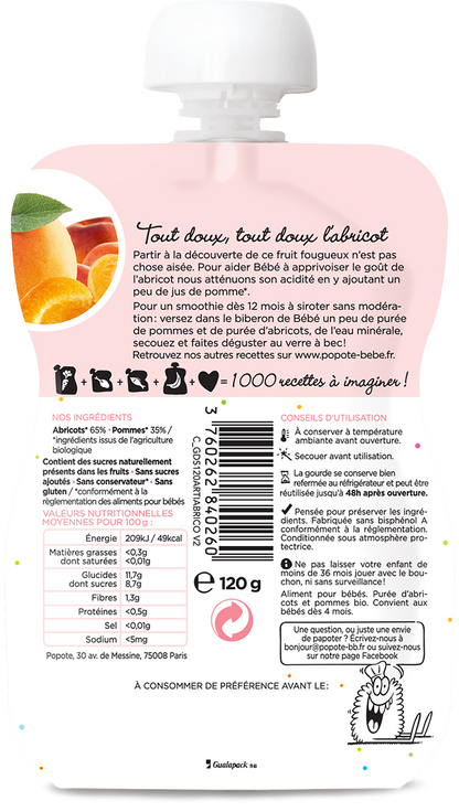 Popote -- Gourde compote abricot bio - 120 g